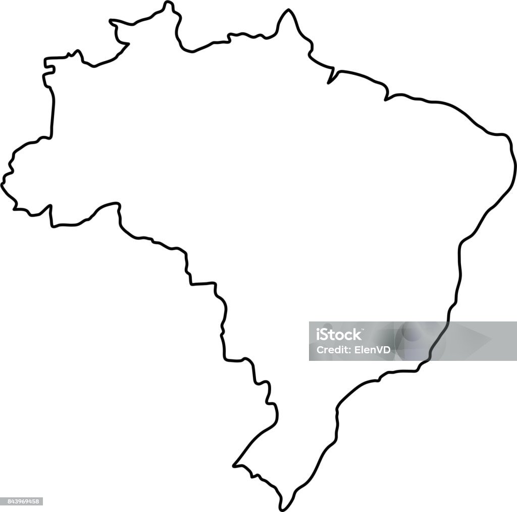 Carte du Brésil de courbes de contour noirs d’illustration vectorielle - clipart vectoriel de Brésil libre de droits
