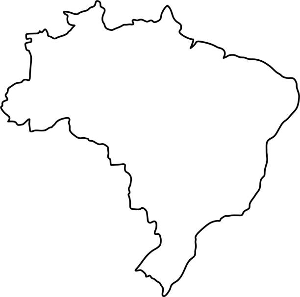 벡터 일러스트 레이 션의 검은 윤곽 곡선의 브라질 지도 - 브라질 stock illustrations