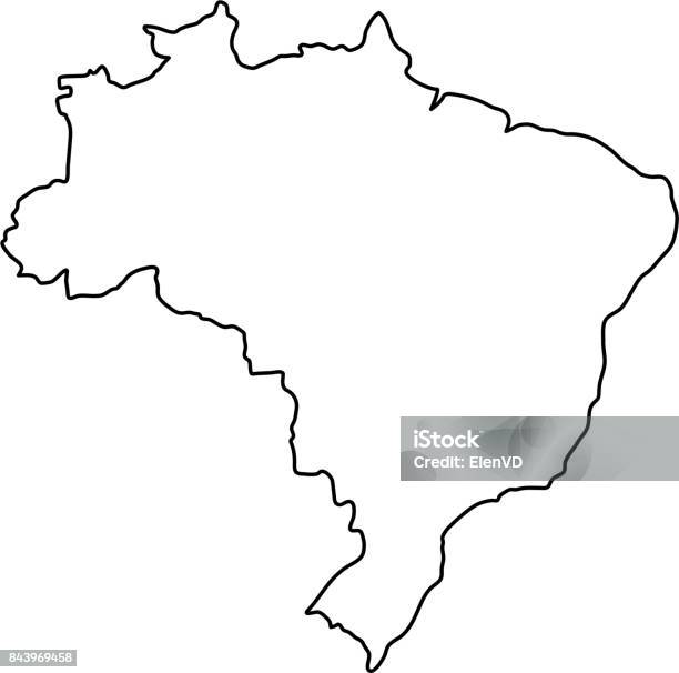 Brazil Map Of Black Contour Curves Of Vector Illustration Stock Illustration - Download Image Now