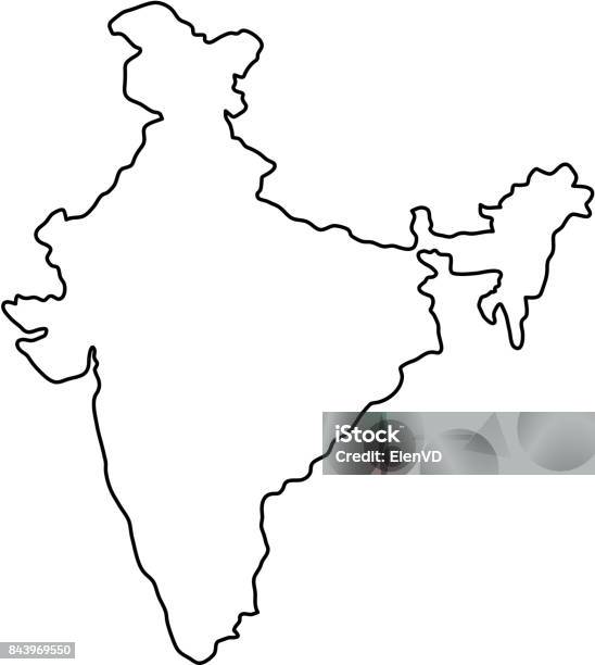 Mappa Indiana Delle Curve Di Contorno Nero Di Illustrazione Vettoriale - Immagini vettoriali stock e altre immagini di India