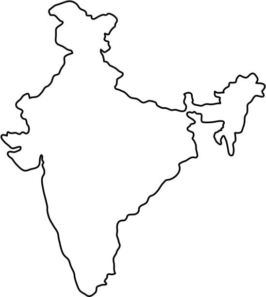 벡터 일러스트 레이 션의 검은 윤곽 곡선의 인도 지도 - 인도 stock illustrations
