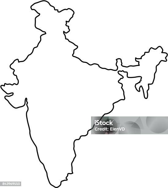 India Map Of Black Contour Curves Of Vector Illustration Stock Illustration - Download Image Now