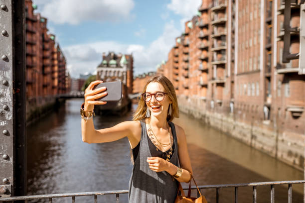 istock Woman tourist in Hamburg 843969578