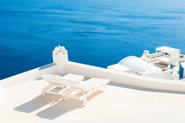istock Two sunbeds on the terrace. 843969682