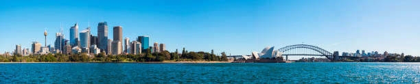 vista panorámica del puerto de sídney - sydney australia australia sydney harbor bridge bridge fotografías e imágenes de stock