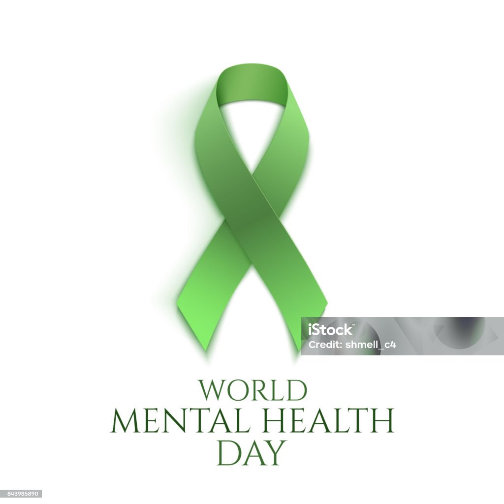 Green ribbon isolated on white. Green ribbon isolated on white. World mental health day background. Vector illustration. World Mental Health Day stock vector