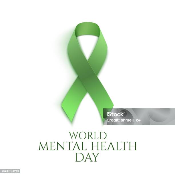 Green Ribbon Isolated On White Stock Illustration - Download Image Now - World Mental Health Day, Mental Health Awareness, Mental Health Awareness Ribbon