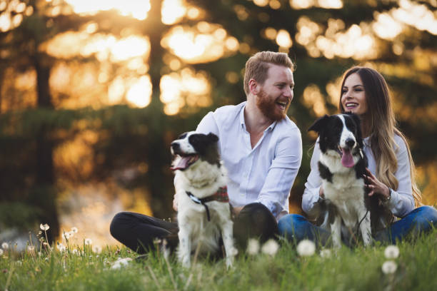 istock Romantic happy couple in love enjoying their time with pets 843993386