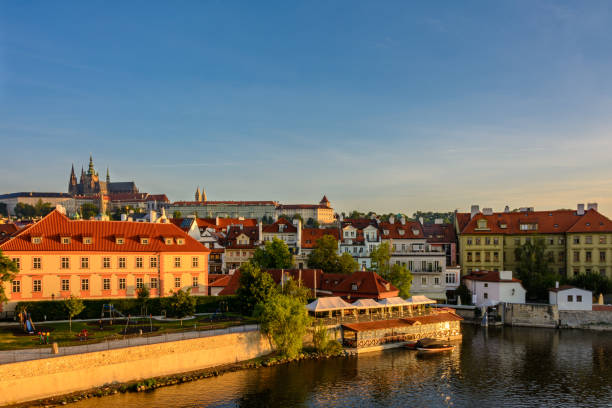 istock Prague Castle in Prague at dawn, panoramic view from Charles Bridge, Czech Republic 843997508