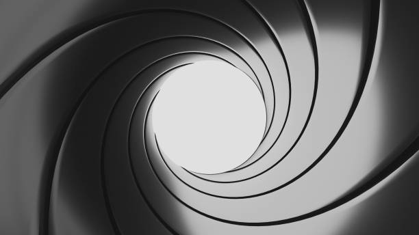 Gun barrel effect - a classic James Bond 007 theme - 3D rendering Gun barrel effect - a classic James Bond 007 theme - 3D rendering gun barrel stock pictures, royalty-free photos & images