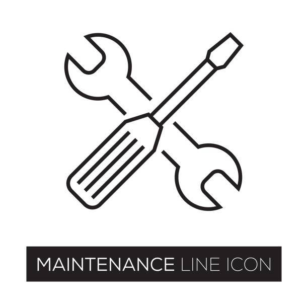 wartung-line-symbol - technician computer repairing wrench stock-grafiken, -clipart, -cartoons und -symbole