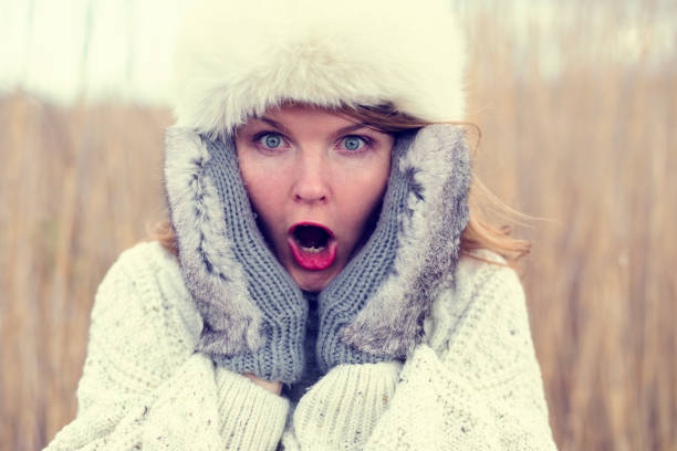 istock Woman in shock wearing hat and gloves 844004618