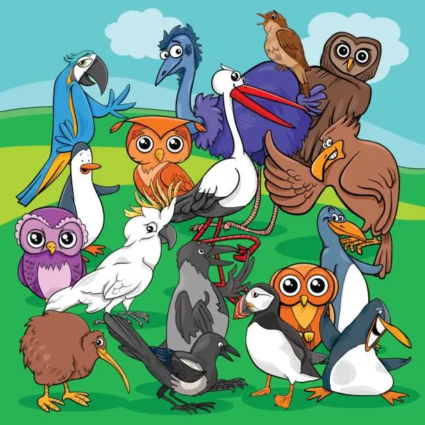 Vector illustration of birds group cartoon illustration