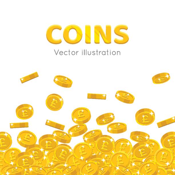 illustrazioni stock, clip art, cartoni animati e icone di tendenza di cornice cartone animato chili d'oro pioggia - one pound coin coin falling currency