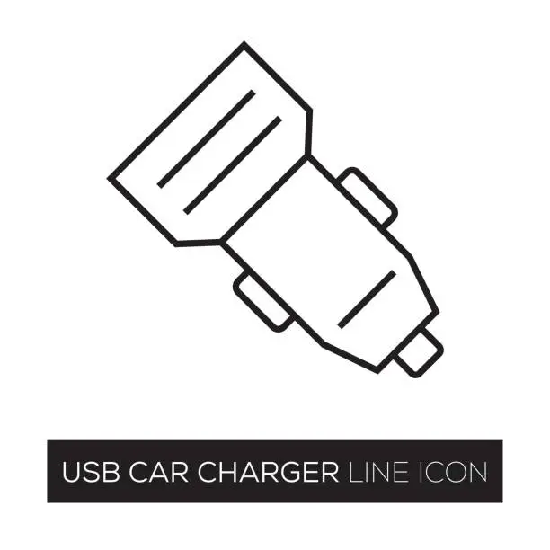 Vector illustration of USB CAR CHARGER LINE ICON