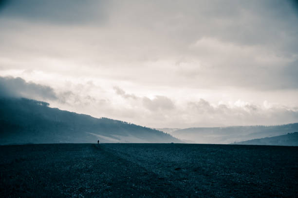 istock A beautiful, abstract monochrome mountain landscape in blue tonality. Decorative, artistic look in black and white style. 844012470