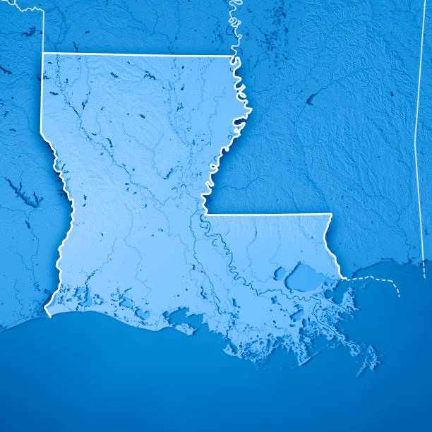istock Louisiana State USA 3D Render Topographic Map Blue Border 844019178