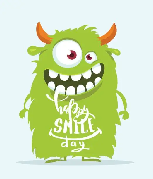 Vector illustration of Funny cartoon monster. Happy smile day cute design.