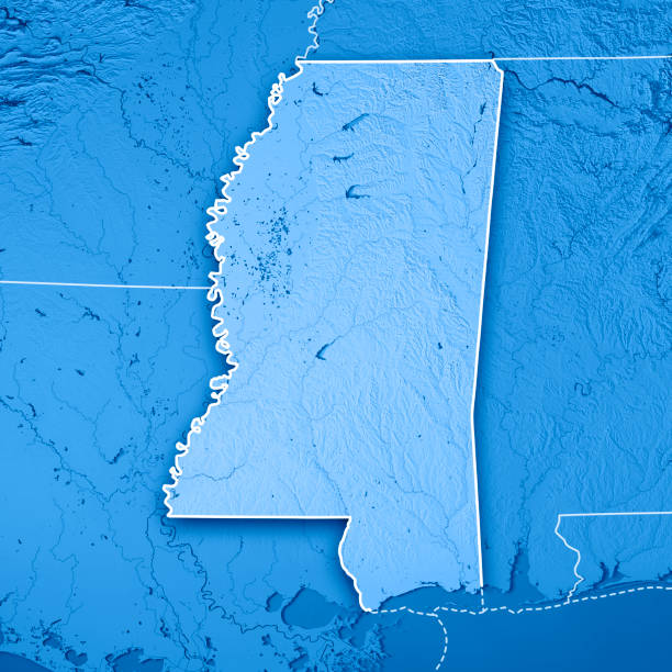 istock Mississippi State USA 3D Render Topographic Map Blue Border 844020842
