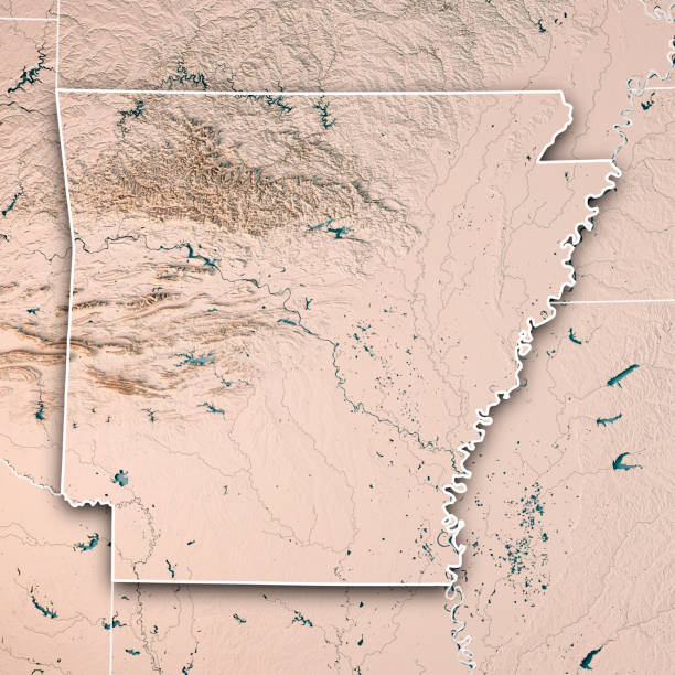 istock Arkansas State USA 3D Render Topographic Map Neutral Border 844023150