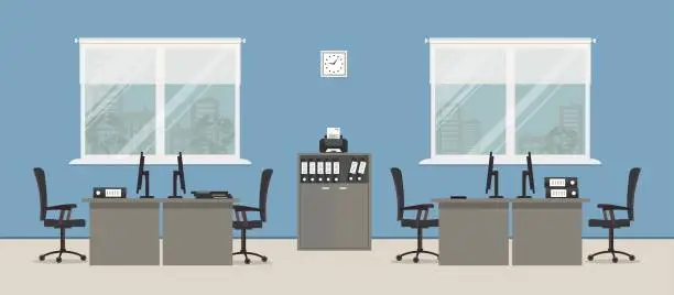 Vector illustration of Office room in a blue color