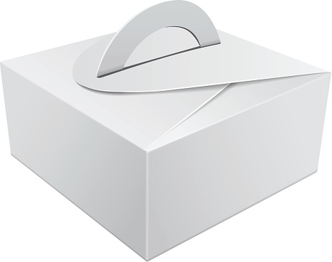 White Gift Packaging Box with Handle mockup for Cake. Paperboard Packaging Container Template for Wedding Party Decoration