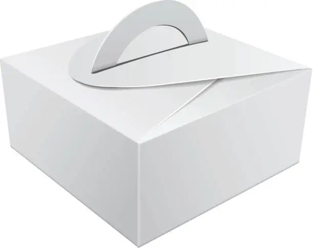 Vector illustration of White Gift Packaging Box with Handle mockup for Cake. Paperboard Packaging Container Template for Wedding Party Decoration