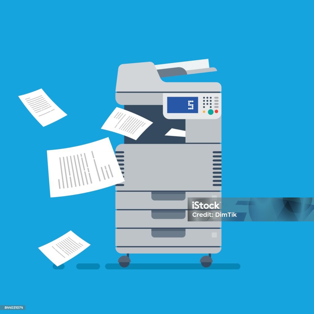 Scanner imprimante multifonction de bureau. Isolé Illustration vectorielle plane - clipart vectoriel de Photocopieuse libre de droits