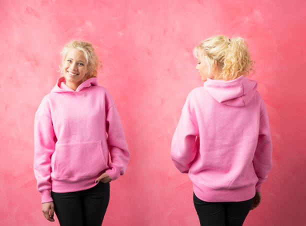 istock Woman in pink hoodie front and back 844031804