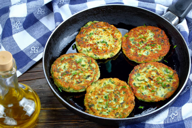 istock zucchini fritters on skillet, top view 844040552