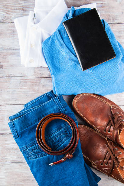 istock Man's clothes lifestyle shoes flat lay 844041208