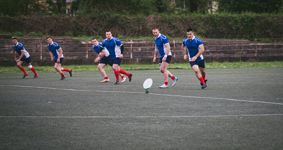 Rugby players in action during the game