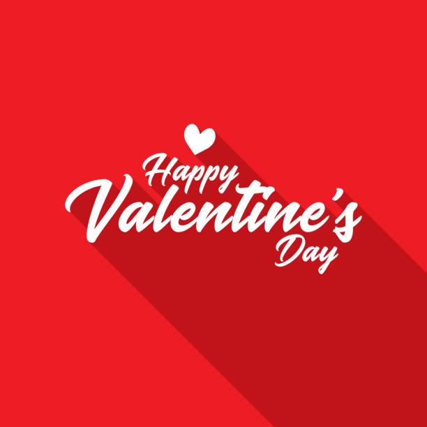 happy valentine's day hand lettering z długim cieniem - love romance heart suit symbol stock illustrations