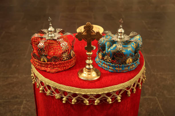 istock Wedding crowns in Orthodox church 844054522