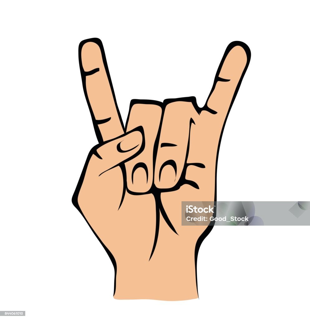 Hand in rock n roll sign, gesture. Vector illustration, isolated on white background. Hand in rock n roll sign, rock gesture. Vector illustration, isolated on white background. Rock Music stock vector
