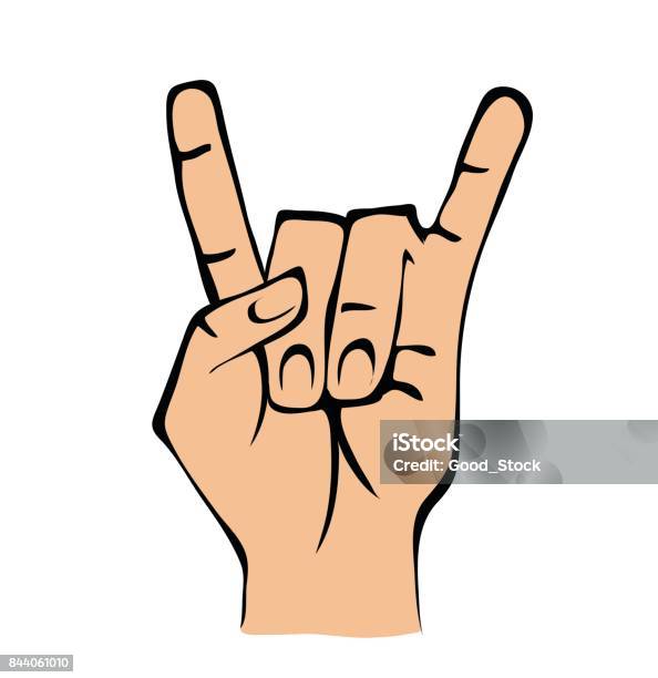 Hand In Rock N Roll Sign Gesture Vector Illustration Isolated On White Background Stock Illustration - Download Image Now