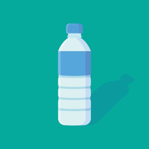 flasche wasser flach symbol. - plastikmaterial stock-grafiken, -clipart, -cartoons und -symbole
