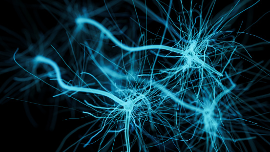 Neuron cell network - 3d rendered abstract horizontal image