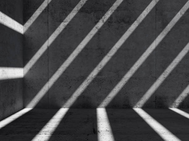 istock Dark concrete room with pattern of shadows 3d 844062304