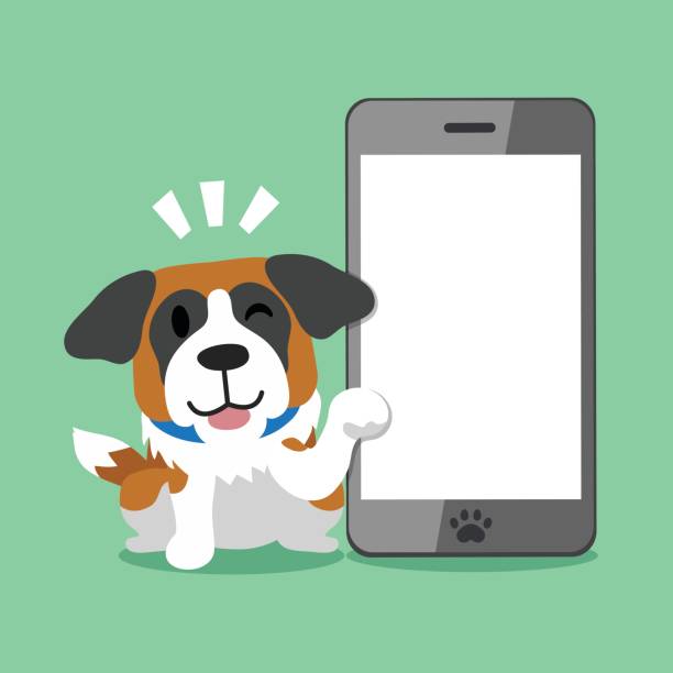 istock Cartoon character saint bernard dog and smartphone 844063238