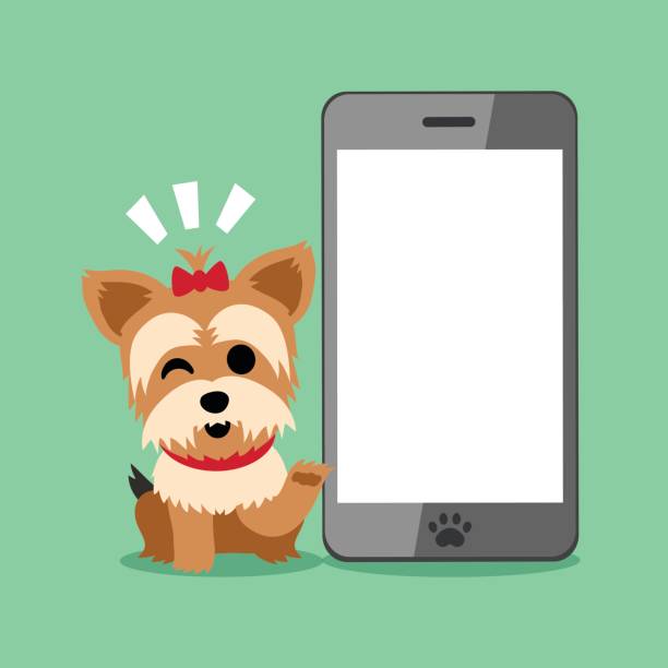 istock Cartoon character yorkshire terrier dog and smartphone 844063296