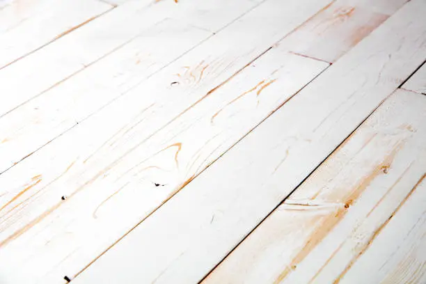 Photo of white painted shabby chic wooden background table for copy space