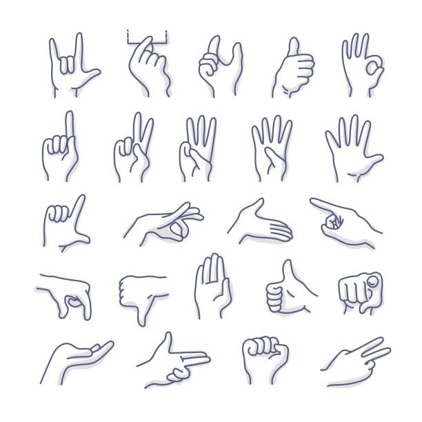손 제스처 낙서 아이콘 - number 1 human hand sign index finger stock illustrations