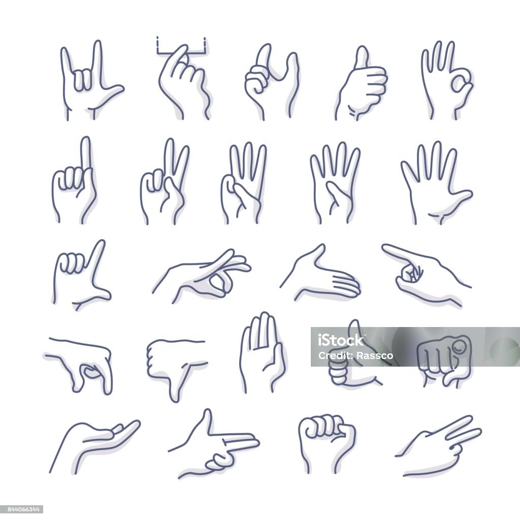 Hands Gestures Doodle Icons Collection of hands in different gestures. Vector line icons Hand stock vector