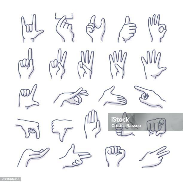 Hands Gestures Doodle Icons Stock Illustration - Download Image Now - Hand, Number, Finger