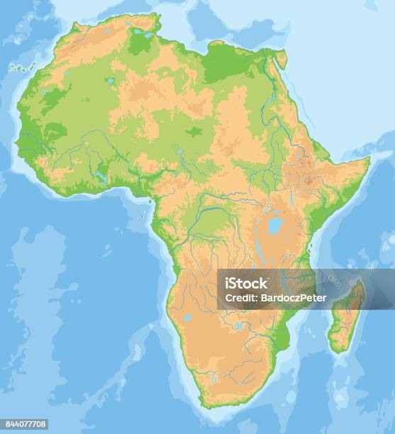 High Detailed Africa Physical Map Stock Illustration - Download Image Now - Africa, Map, River