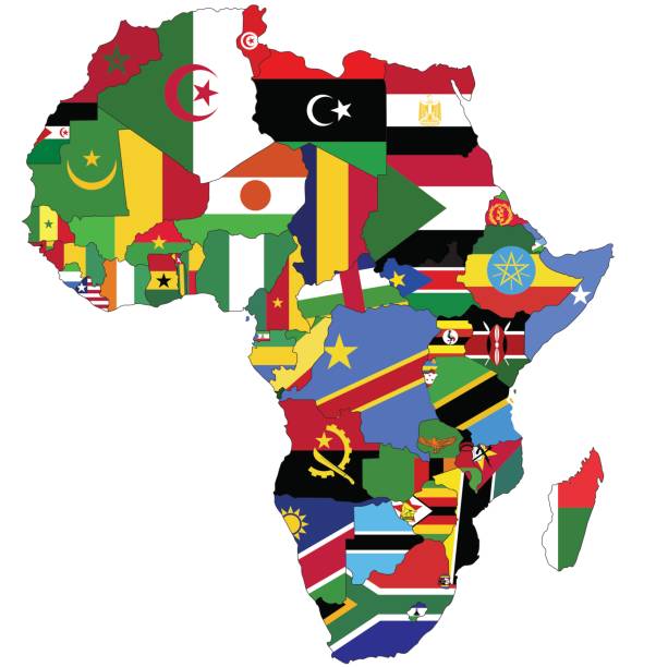 国のフラグと非常に詳細なアフリカ地図。 - silhouette ethiopia map cartography点のイラスト素材／クリップアート素材／マンガ素材／アイコン素材