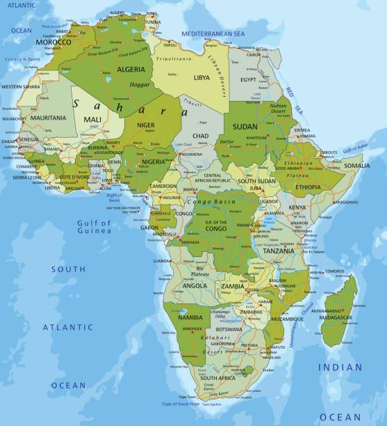 ayrı katmanları ile son derece detaylı düzenlenebilir siyasi harita. afrika. - senegal stock illustrations