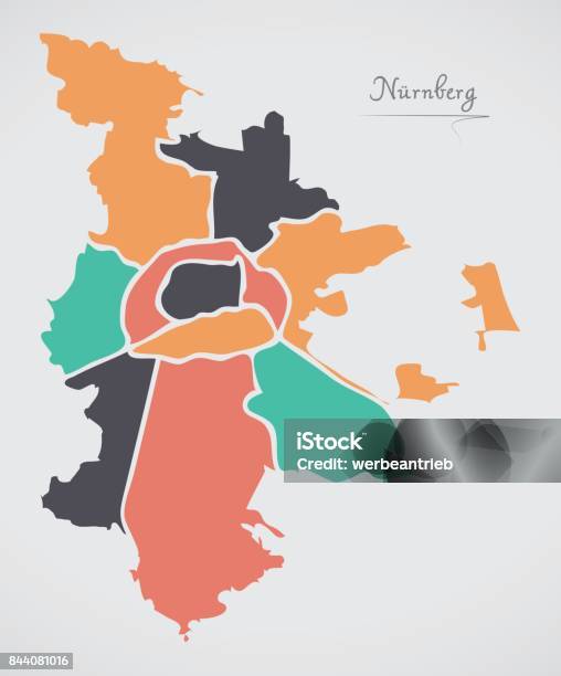 Neuberger Map Nuremberg Map With Boroughs And Modern Round Shapes Stock Illustration ...
