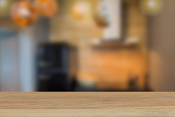 istock Vintage wooden tabletop on blurred kitchen background, for display or montage your products 844082062